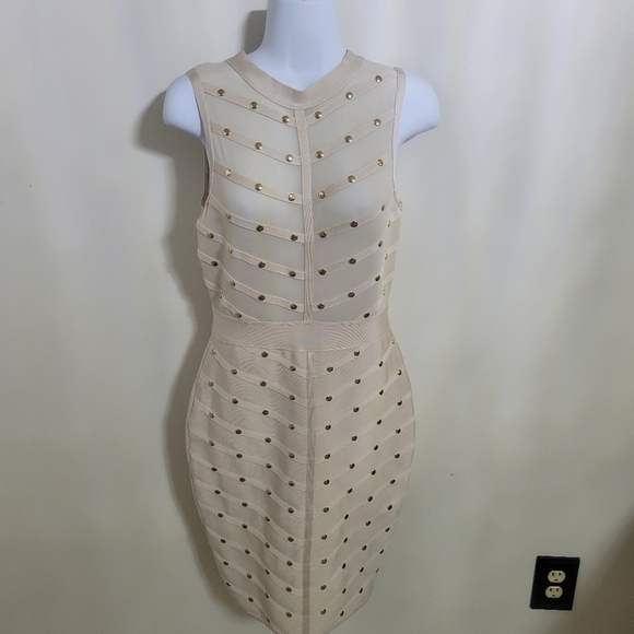 Cream Studded Bandage Dress Size Large - Picture 1 of 7